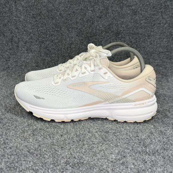 Brooks Ghost 15 Running Shoe Womens Size 8.5 White Tan Athletic Training Sneaker - Picture 4 of 12